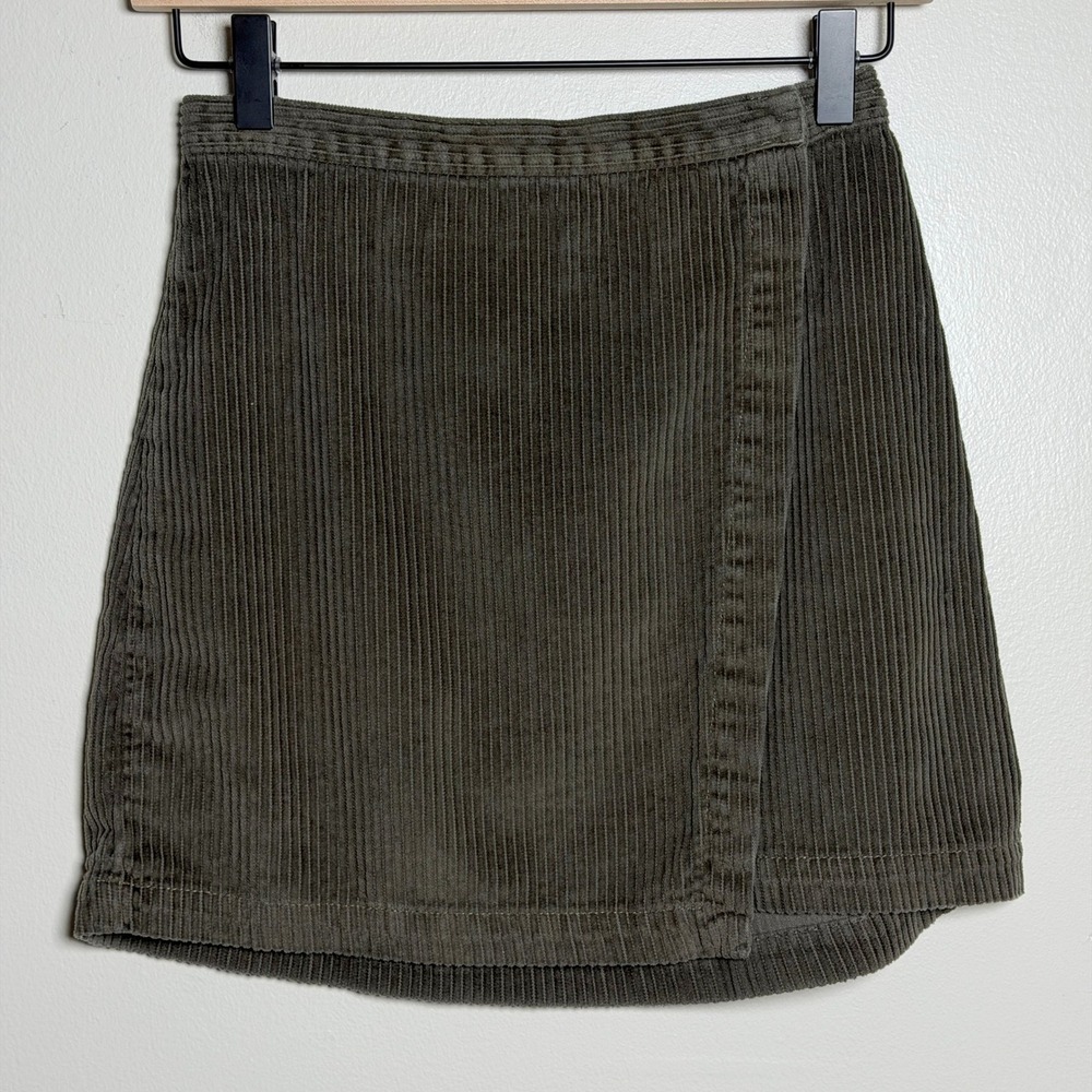 Abercrombie Fitch Womens Cotton Skirt XXS Olive Green Corduroy Mini Academia